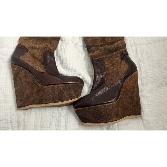 STUART WEITZMAN KNEE HIGH TALL PLATFORM WEDGE BOOTS 10.5 - Picture 3 of 8